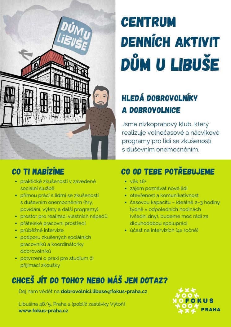 Hledáme dobrovolníky a dobrovolnice do Domu u Libuše